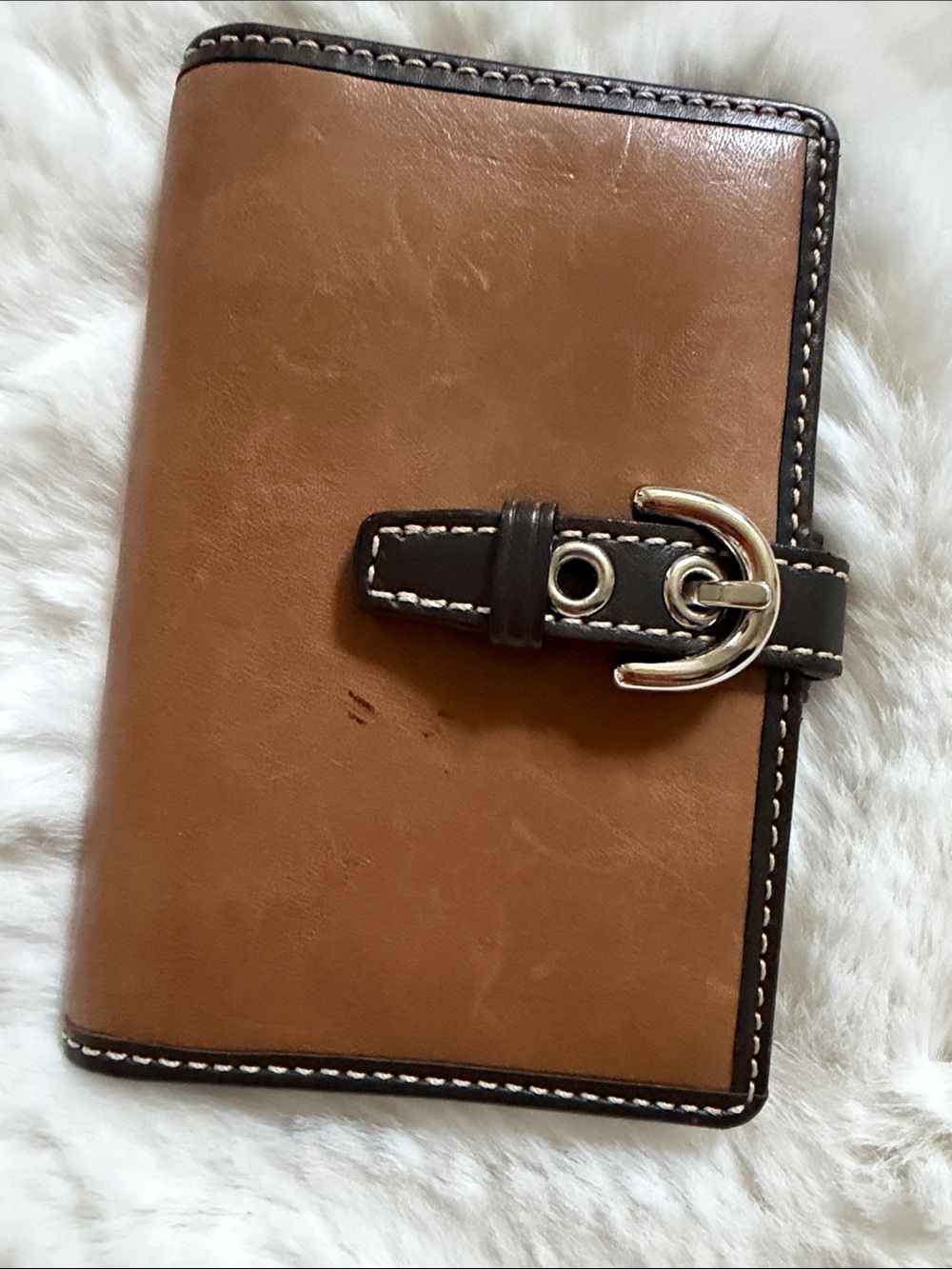 Coach Brown and Dark Brown Leather Wallet with Buckle
